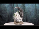 Winter White Wolf Couple In Snow Pine Trees Scene With LED Crescent Moon Statue