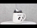 Hello Panda Bear Ceramic Coffee Mug Cup With Spoon And Perky Ears Lid 14oz