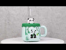 Cute Panda Bear By Bamboo Forest Green Ceramic Mug With Silicone Lid And Straw