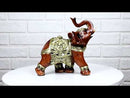 Faux Wood Trunk Up Elephant With Golden Scrollwork And Glass Mirrors Figurine