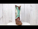 Western Turquoise Heart Cross Angel Winged Cowgirl Faux Leather Boot Vase Decor