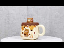 Whimsical Autumn Leaves Brown Bear Cub Ceramic Mug With Silicone Lid And Straw