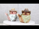 Set of 2 Western Howdy Cowboy and Cowgirl Birds with Hat And Scarf Piggy Bank