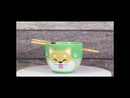 Green Japanese Shiba Inu Dog Ceramic Donburi Ramen Soup Bowl With Chopsticks Set