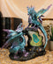 Dueling Dragons Family On Faux Emerald Quartz Geode LED Light Mountain Figurine