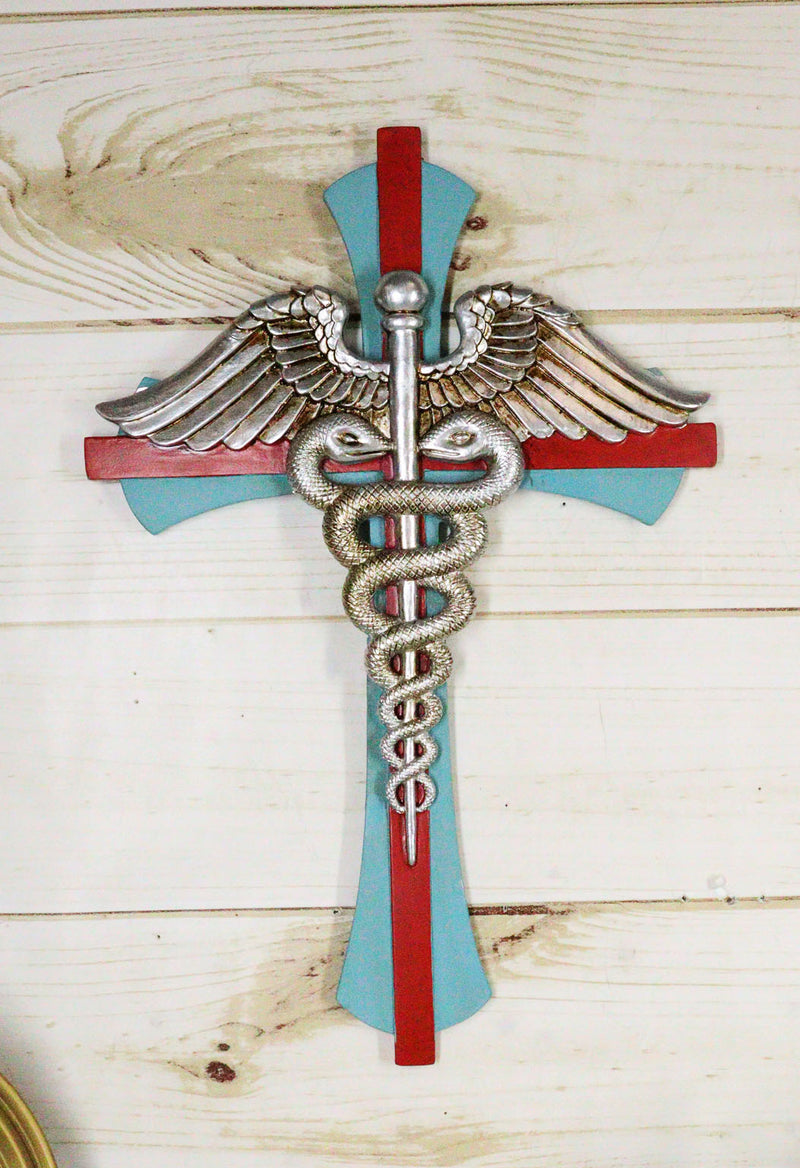 Physician Healer Caduceus Herald's Wand Entwined Serpents Winged Wall Cross