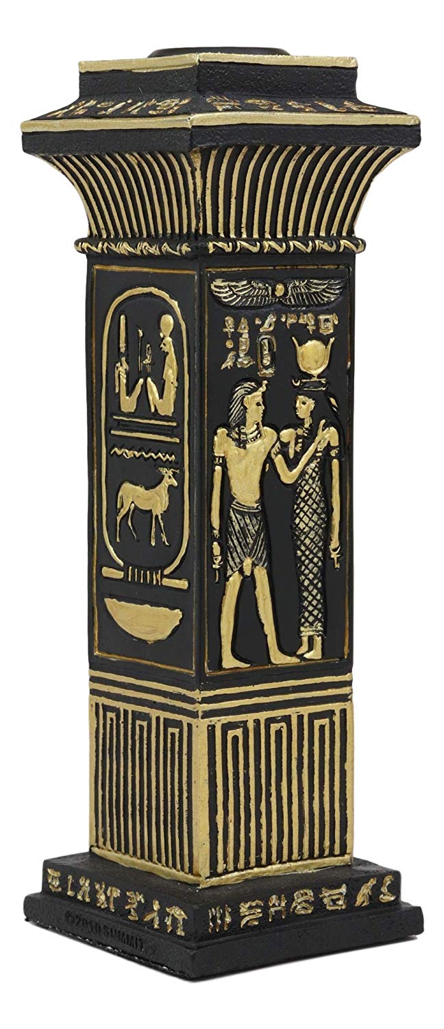 Ebros Ancient Classical Egyptian Black and Gold Hieroglyphs Royal Pillar Column Pharaoh and Isis Candle Holder Figurine 6.75" Tall Candleholder Home Decor Statue