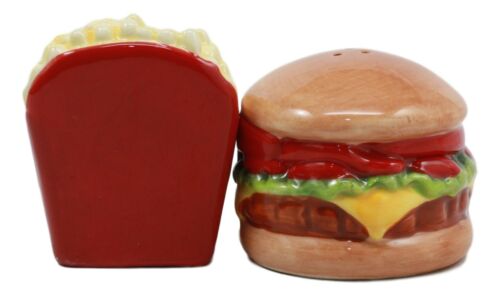 Big Burger And Golden Fries Salt And Pepper Shakers Set Ceramic Spice Decor