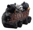 Ebros Forest Pals Welcome Sign Twin Black Bears And Racoon Garden Greeter Statue 16"L