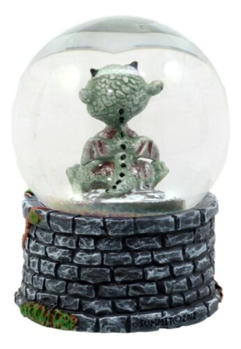 Small Collectible Whimsical Sulky Baby Dragon Water Globe Figurine With Glitters