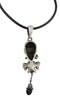 Evil Skull With Roses And Black Gemstones Pewter Necklace Pendant Rubber Cord