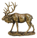 Large Wapiti Bull Elk Deer With Towering Antlers Rustic Statue In Gold Patina