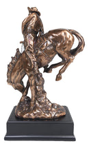 Large Rustic Western Rodeo Cowboy With Bucking Horse Statue With Black Base