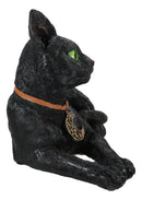 Wicca Witchcraft Green Eyed Black Cat With Crescent Moon Necklace Figurine