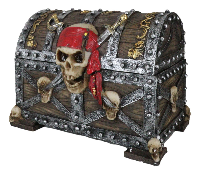 Large Caribbean Pirate Marauder Skull With Criss Cross Blades Treasure Chest Box