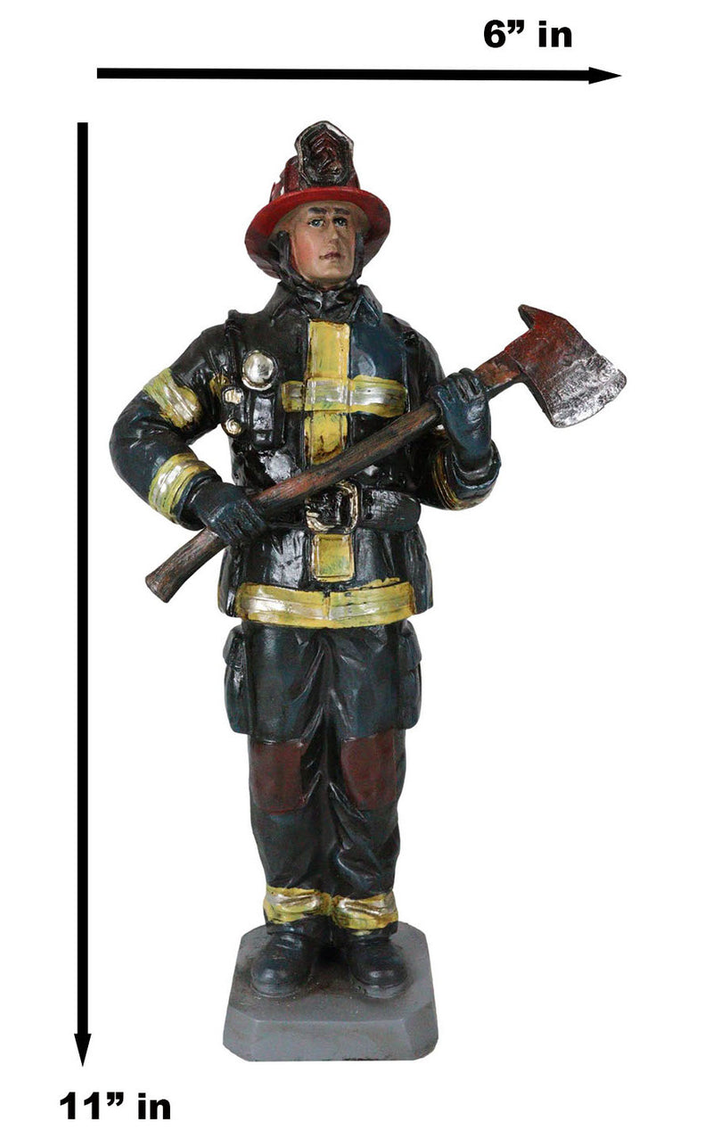 Fire Fighter Fireman In Bunker Gear Suit And Air Tank Holding an Axe Figurine