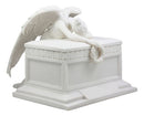 White Inspirational Angel Of Bereavement Holding Wreath Cremation Urn Statue