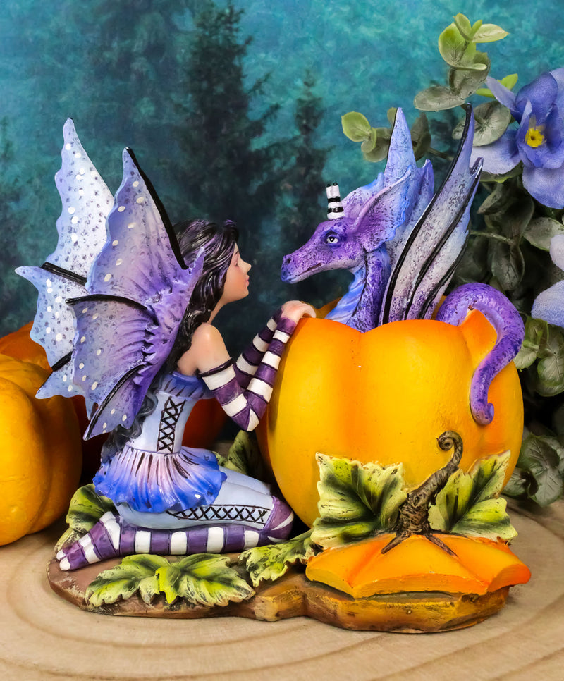 Amy Brown Halloween Hide and Seek Lavender Fairy And Dragon In Pumpkin Figurine