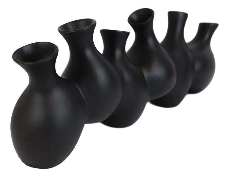 Large Semi Gloss Modern Abstract Black Ceramic Floral Vase 6 Hole Cluster Rounds