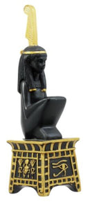 Egyptian Goddess Maat Squatting On Pedestal with Ostrich Feather Statue 6" H