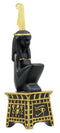 Egyptian Goddess Maat Squatting On Pedestal with Ostrich Feather Statue 6" H