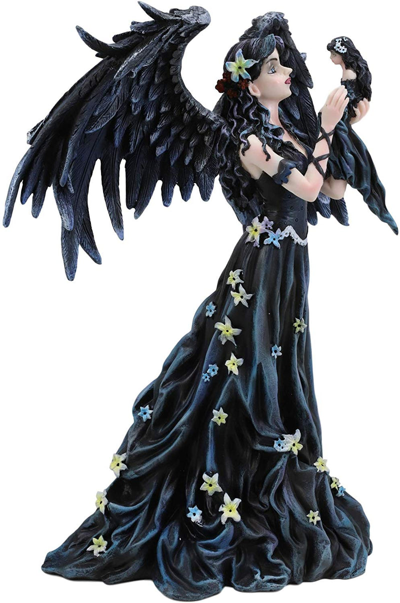 Ebros Gothic Raven Crow Angel in Black Floral Gown Statue 11.5" Tall Nene Thomas