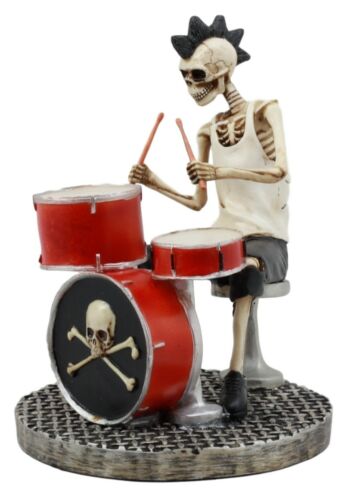 Day Of The Dead Punk Skeleton Rock Drummer Figurine 6.75"H Halloween Musician