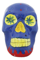 Blue Day Of The Dead Skull Ceramic Figurine Skeleton 7"L Fantasy Home Decor