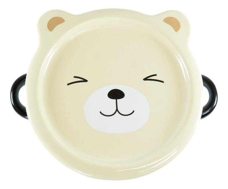 Pack Of 2 Beige Kuma Bear Porcelain Kids Food Bowls 25Oz W/ Condiment Lid Plate