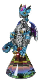 Blue Iridescent Armored Rainbow Wyrmling Dragon With Faux Crystal Prism Figurine