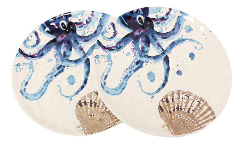 Nautical Marine Ocean Octopus Ceramic Salad Dessert Appetizer Plates Pack Of 2