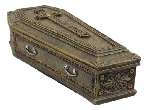 Rustic Vampire Coffin Box Rest In Peace Dracula Casket Trinket Box 8"L