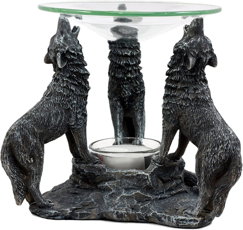 Ebros Moonlight Three Howling Wolves Oil Warmer Or Wax Tart Burner Diffuser