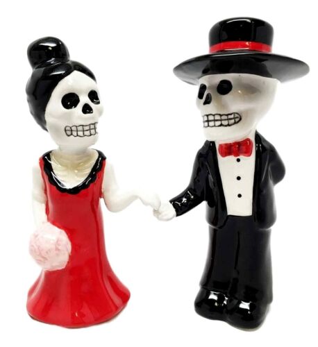 Dias De Los Muertos Wedding Dance Sugar Skulls Ceramic Salt Pepper Shakers