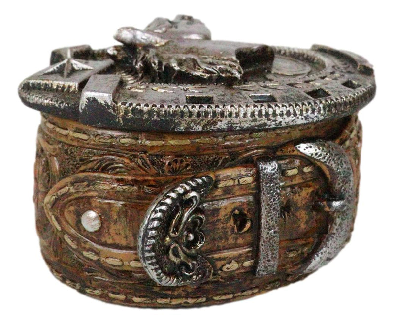 Rustic Western Horseshoe With Horse Scrollwork Concho Buckle Jewelry Trinket Box