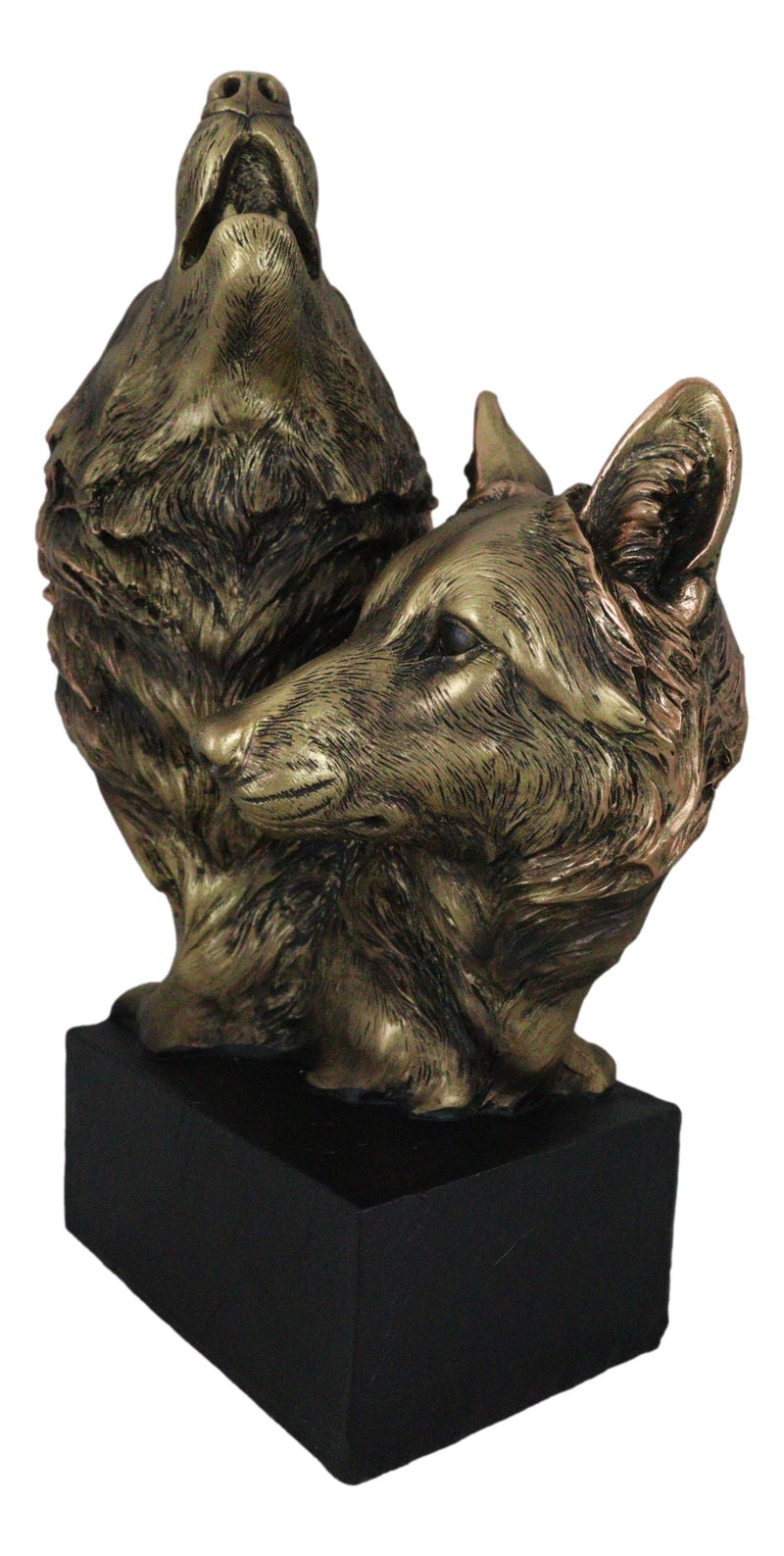 9"H Wildlife Forest Howling Gray Wolf Family Bust Figurine With Pedestal Base