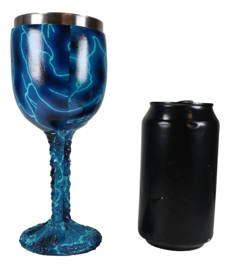 Ebros Thor Blue Lightning Thunder Bolt Rocker Skull Face Wine Goblet Chalice