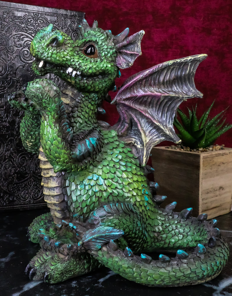 Fantasy Whimsical Adorable Cheering Green Dinosaur Dragon Collectible Figurine