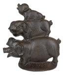 Ebros 9" H Cast Iron Rustic Farmhouse Stacked 3 Little Pigs Decorative Figurine Cutout