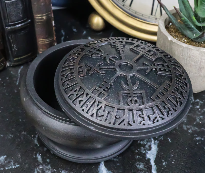 Black Thor Mjolnir Hammer Rune Compass Vegvisir Decorative Jewelry Box Figurine