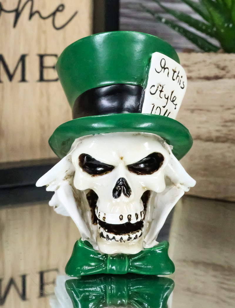 The Mad Hatter Skull 3"Tall With Green Tall Hat Mini Figurine