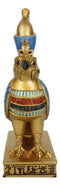 Egyptian God Horus Falcon Bird With Pschent Crown On Royal Pedestal Figurine