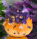 Small Sparkly Purple Whimsical Dragon Baby Emerging From Spotted Egg Figurine