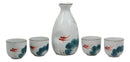 Feng Shui 2 Swimming Koi Fishes In Zen Pond Porcelain Sake Flask And 4 Cups Set