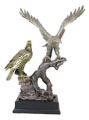 Ebros King Of The Skies Majestic Electroplated Gold Silver Bald Eagles Statue