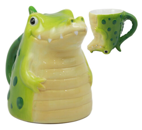 Ebros Topsy Turvy Ceramic Green Alligator Coffee Mug Drink Cup 11oz Animal Reptile Crocodile Decor Collectible Kitchen Accessory