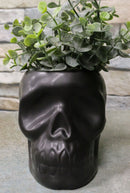 Matte Black Ceramic Day Of The Dead Ghastly Skull Planter Bowl Pot Figurine