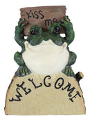 Ebros 12"H Whimsical Green Frog Prince Holding 'Kiss Me' And 'Welcome' Sign Figurine