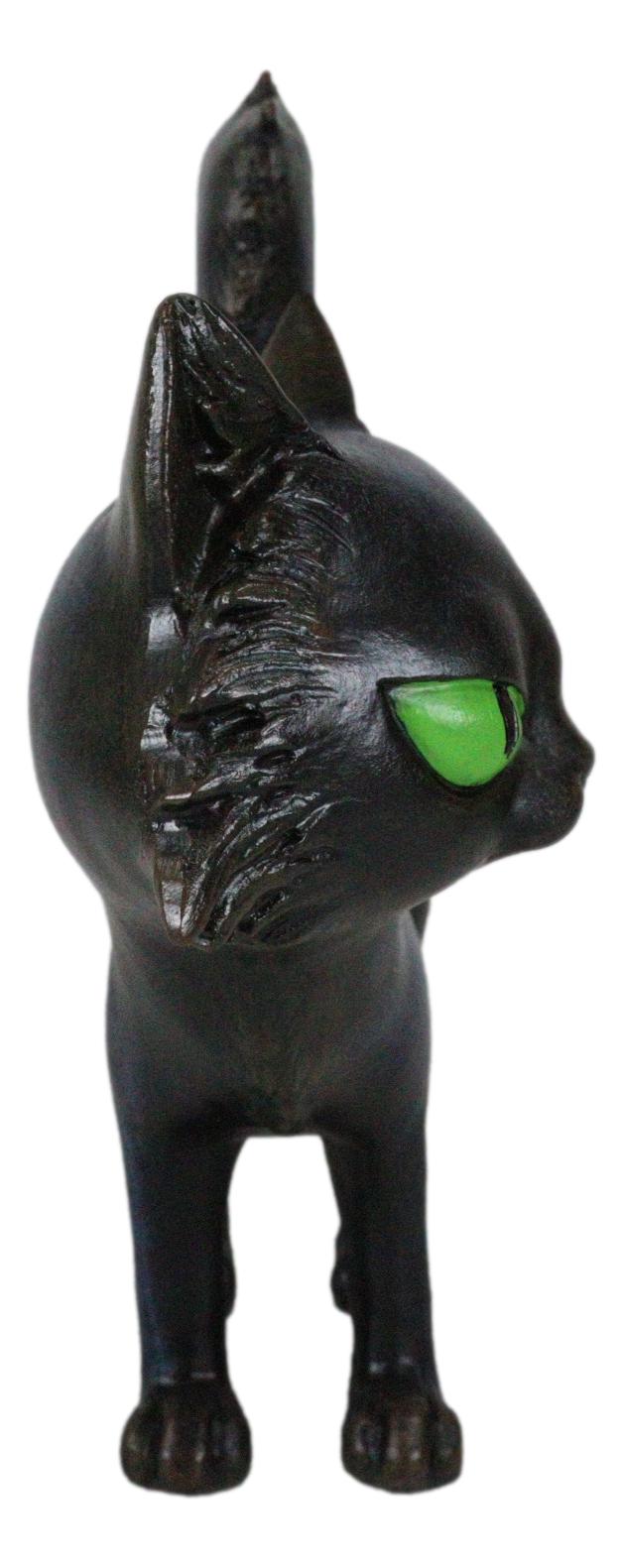 Witchcraft Mystical Curling Black Cat Green Eyes Standing Halloween Figurine