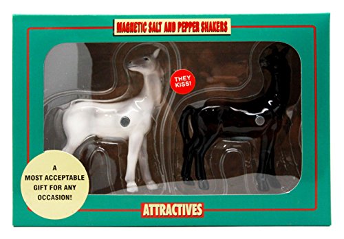 Romantic Black & White Horses Ceramic Magnetic Salt Pepper Shakers Set Figurine